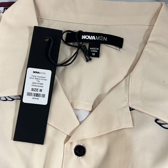 💥3/$30💥NWT Fashion Nova Men's Floral Colorblock SS Woven Top, White/Combo - M - Picture 5 of 9